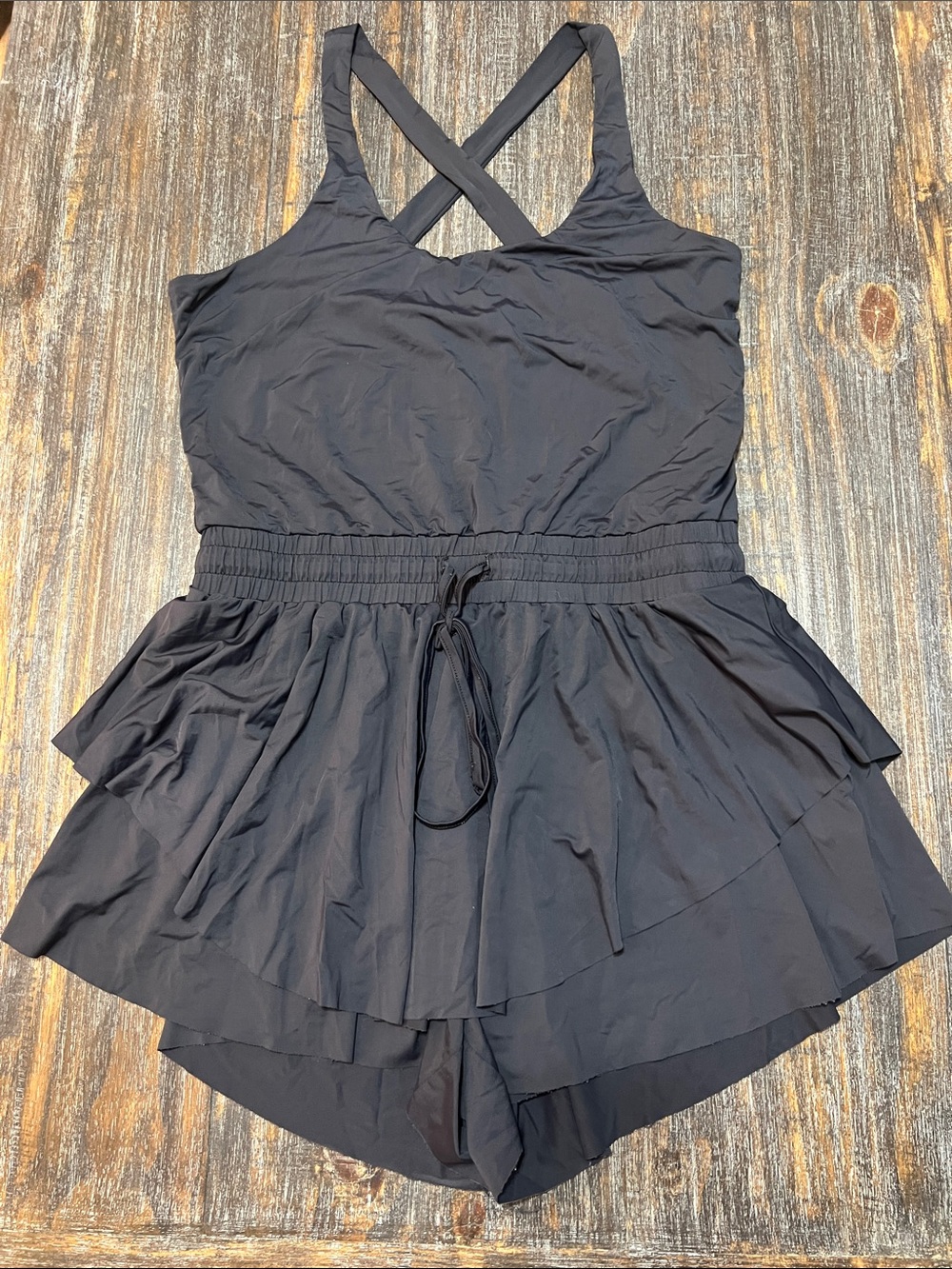 TCEC Black Crossback One-Piece Swim Romper